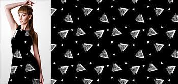 20012v Materiał ze wzorem motyw geometryczny złożony z trójkątów białych oraz pokrytych delikatną teksturą, inspirowany latami 80